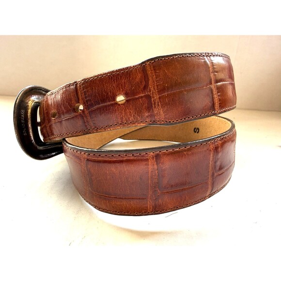 Vintage Ann Taylor Croc Print Brown Leather Womens Belt Size XS S Western 24-27" - Picture 4 of 12
